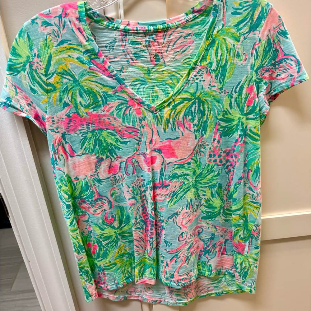 Lilly Pulitzer Green and Pink Crop T-Shirt